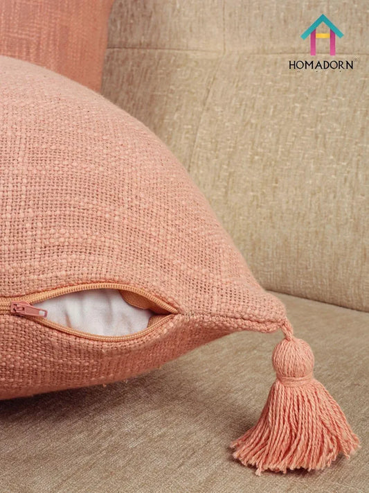 Homadorn Luxury Cotton Handmade Decorative Boho Throw Pillow Covers Peach