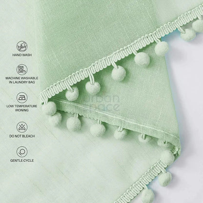 Urban Space Linen Textured Sheer Curtain for Door Room Darkening, Decorative Curtains Hanging Style Set of 2 Curtains Mint Green with pom pom