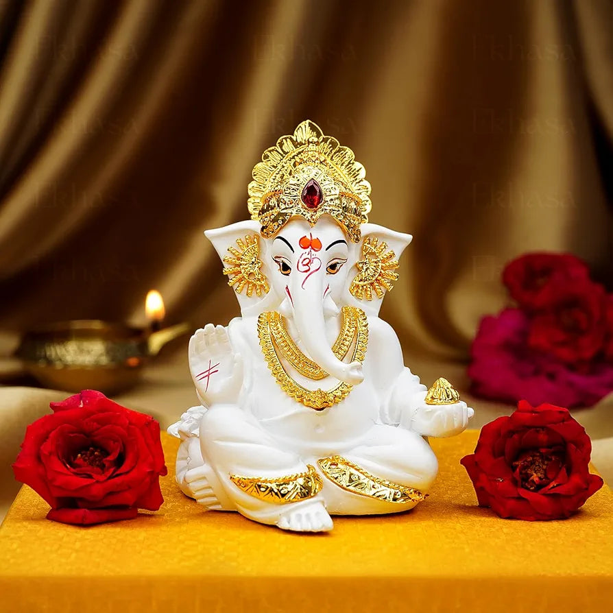 Ekhasa Ganesh Idol for Car Dashboard Ganpati Idol for Cars White 1