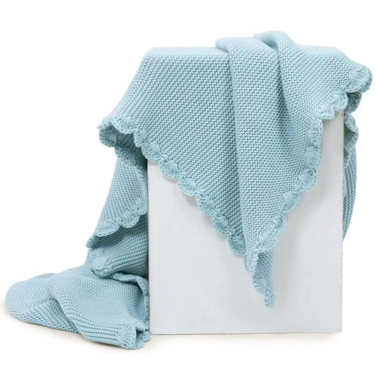 Haus & kinder Cotton Knitted Blanket for New Born Baby Colour Blue