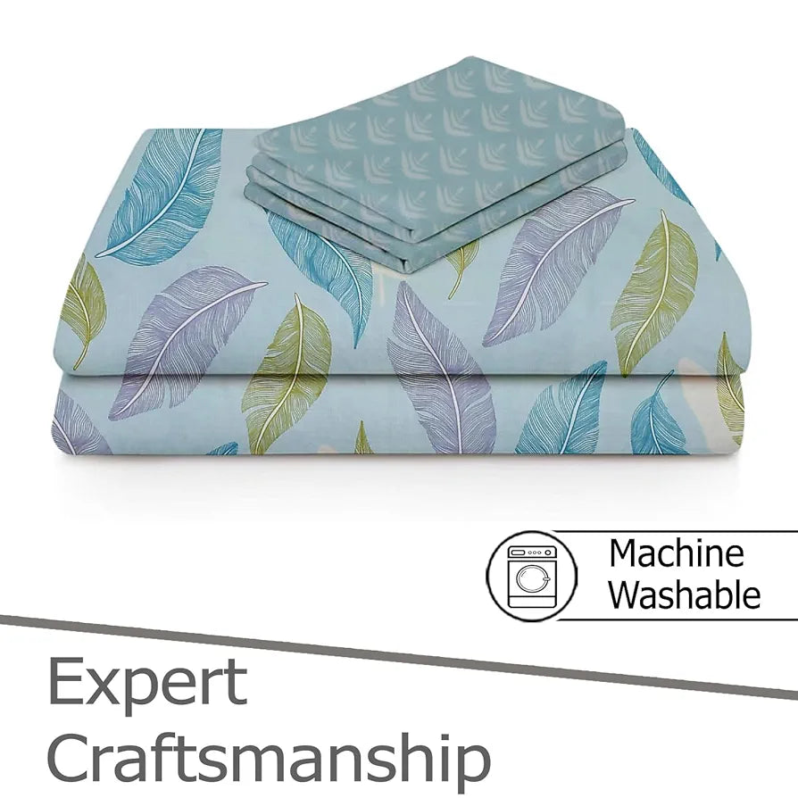 Fresh From Loom Microfiber Soft Cotton Single Size Bedsheet 200 TC Hypoallergenic Soft Bed Sheet with 1 Pillow Cover Aqua Pankh