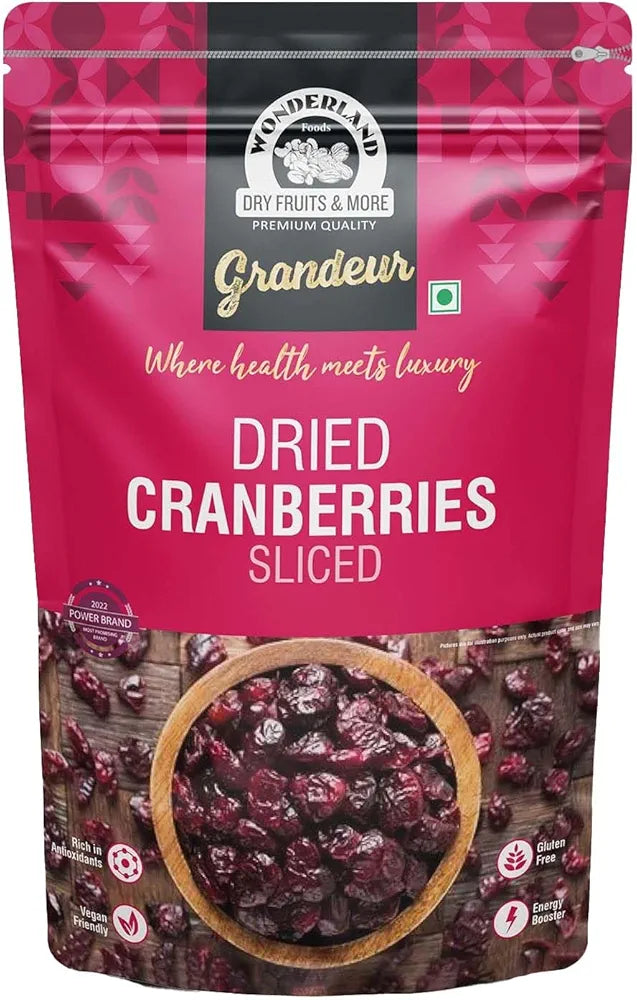 WONDERLAND FOODS Grandeur Premium Cranberries 200g Pouch | Cranberry | No Fat and Low Calories | High Antioxidants, Dietary Fiber & No Gluten | Immunity Booster