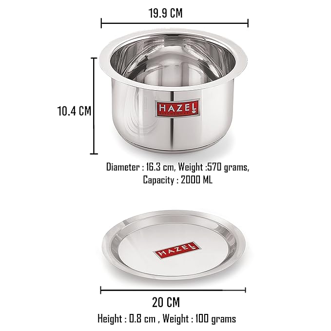 Hazel Induction Base Tope 20 cm with 2 Litre Capacity Stainless Steel Induction Bottom Tope