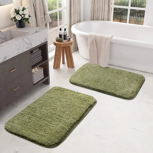 Luxe Home International Bath Mat Super Soft Ultra Absorbent Rectangular Mat Colour Green (Pack of 2)