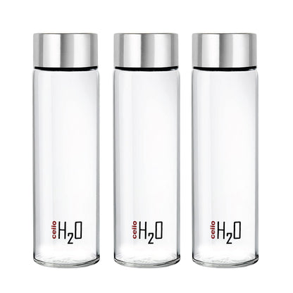 Cello H2o Steelox Glass Water Bottle | 920 Ml | Set of 3 | Silver