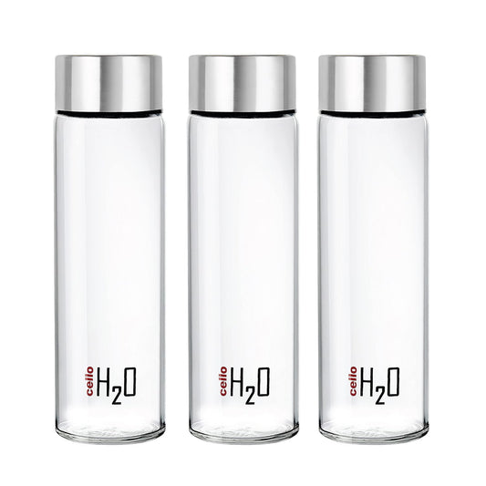 Cello H2o Steelox Glass Water Bottle | 920 Ml | Set of 3 | Silver