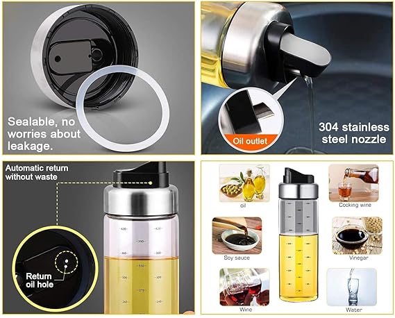 Spatlus Auto Flip Olive Oil Dispenser Bottle Dispensing Bottles With Automatic Cap 450ml Pack of 2