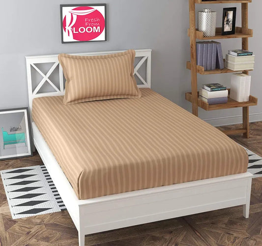 Fresh From Loom Soft Skin Safe Breathable Single Size Flat Bedsheets Plain Bedsheet Set with 1 Pillow Covers 144 TC Brown