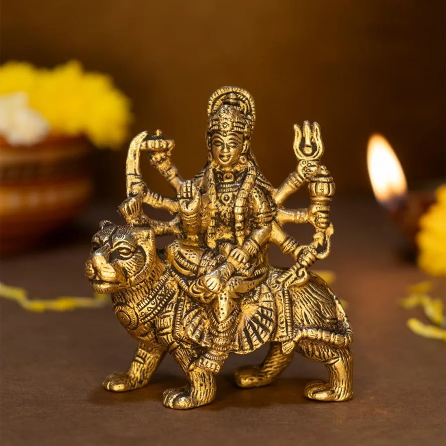 Ekhasa Pure Brass Durga Maa Murti in Luxury Red Velvet Gift Box God Idols