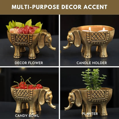 BEHOMA Aluminium Elephant for Good Luck | Statue for Home Decor Tabletop Living Room Office | Candle Holder Gift Showpiece for Valentine's Day, Birthday 