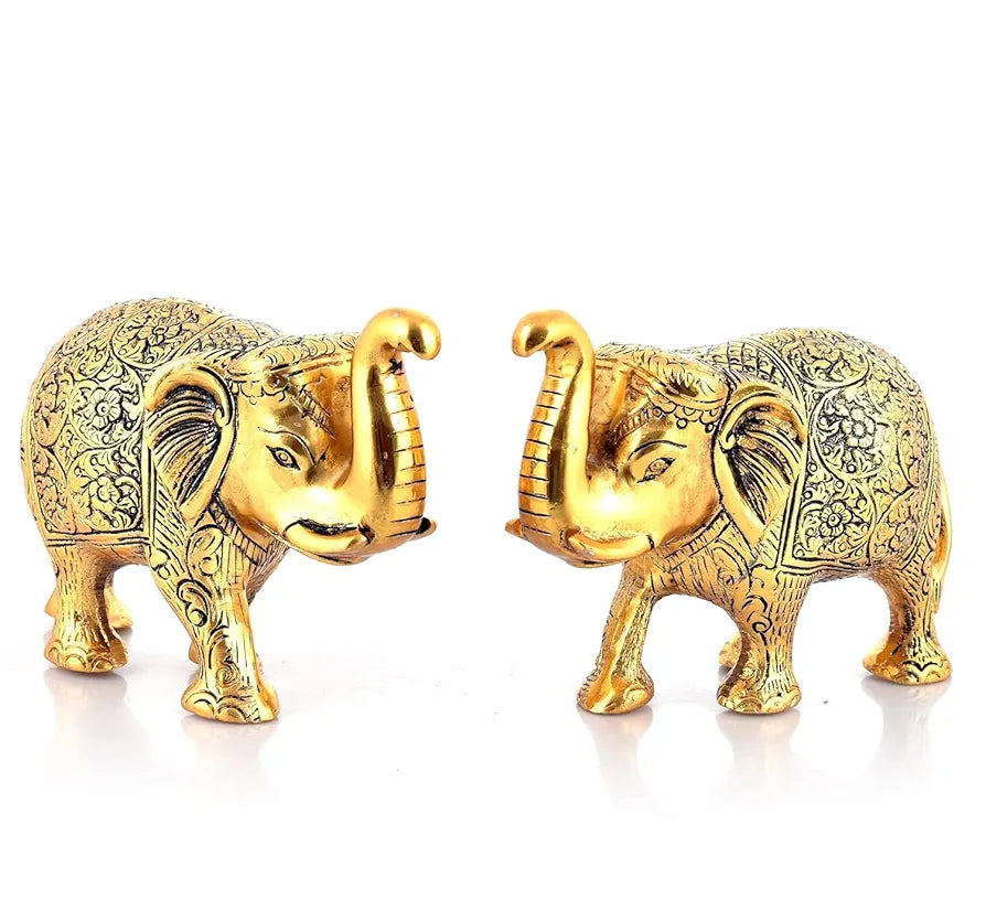Chhariya Crafts Metal Elephant Pair of 2 for Gift Home and Office Table Decorative Showpiece