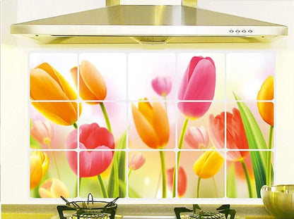 Jaamso Royals Multicolor Flower Wall Tiles Stickers Waterproof Tulip Flowers