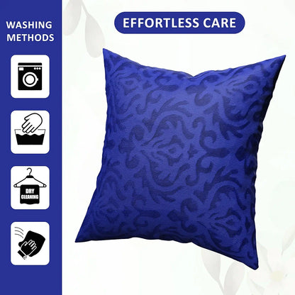 Kuber Industries Set of 5 Washable & Removable Velvet Sofa Pillow Covers with Zip Floral Design Royal Blue