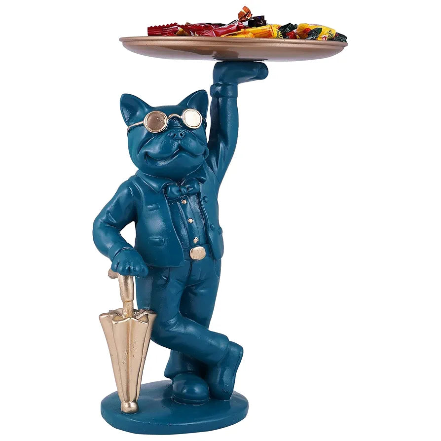 Zart Cool Dog Showpiece with Plate Home Decor Showpiece Dog Blue Umb