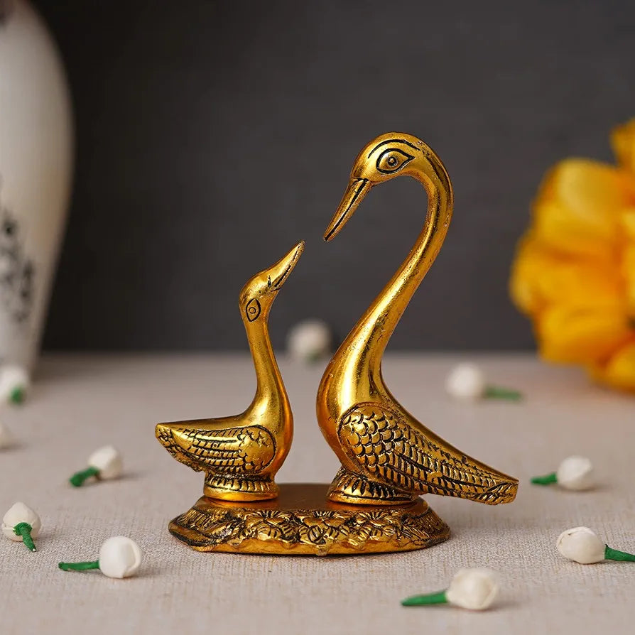 Webelkart Metal Kissing Duck Showpiece for Home and Office Decor
