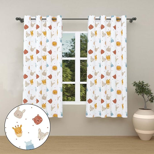 Haus & kinder Cotton Curtains Set of 2 for Bedroom Window Door Curtains | Colour Furry Smiles