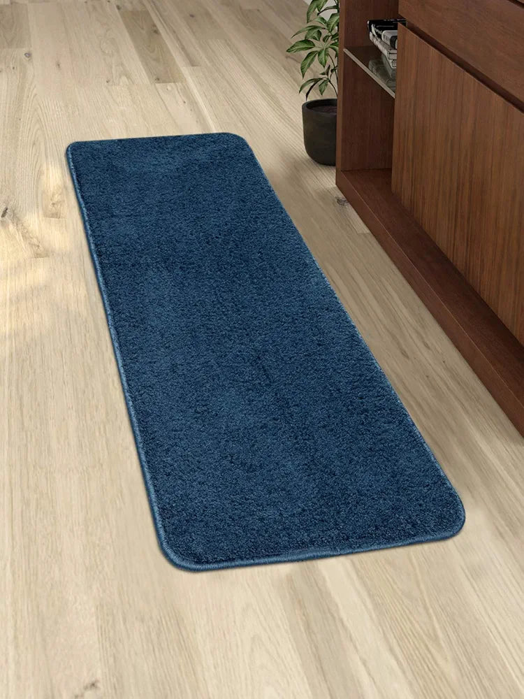 Saral Home Solid Neo Shaggy Yarn Durable & Washable Multipurpose Runner Colour Blue