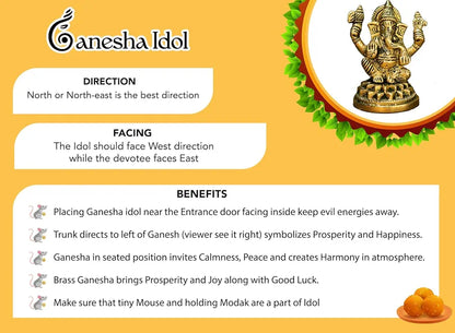 Ekhasa Pure Brass Ganesha Idol Pital Ganesh Murti Size: 8.4 cm