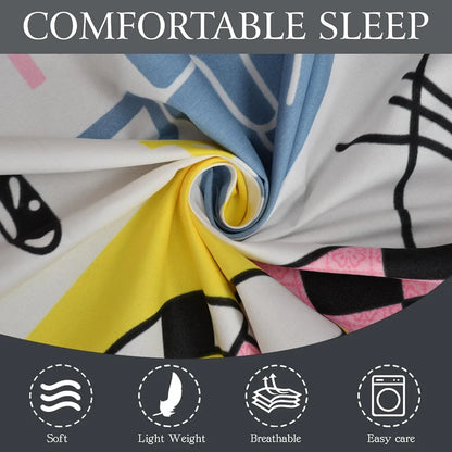 Fresh From Loom Hypoallergenic Glace Cotton Kids Elastic Fitted Bedsheet Rotary Printed Wrinkle Free With 2 Pillow Covers Aqua Pink 300 TC