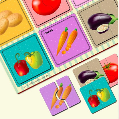 Mini Leaves Wooden Puzzle: My Vegetables My First Puzzle | Beginner Puzzle for Kids | 2 Pieces Puzzles Set of 6