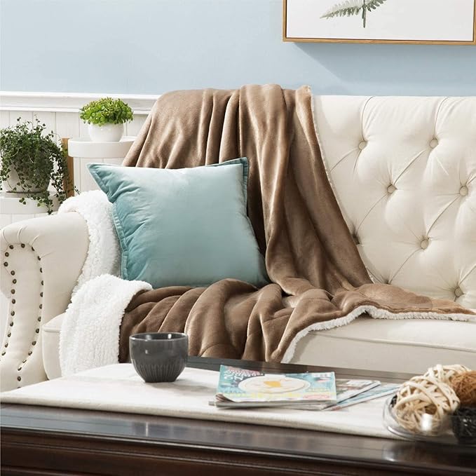 Bsb Home Polyester Micromink Warm Sherpa Super Soft Flannel Solid/plain Blanket Light Brown, Size 150 x 230 Cms (Approx 4.7 x 7 ft, Single)