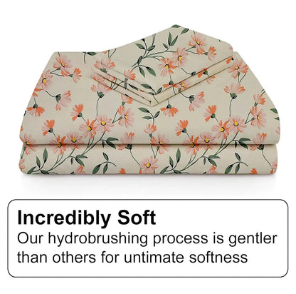 Fresh From Loom King Size Microfiber Floral Print Fitted Bedsheet 240 TC Hypoallergenic Includes 2 Pillow Covers Barely-Peach Barely-Peach