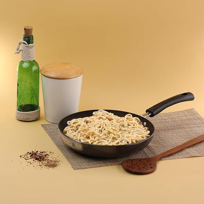 Vinod Hanos Non-Stick Fry Pan 22 cm Diameter, Hard Anodised Non-Stick Coating with 100% Virgin Bakelite Riveted Handle - Black