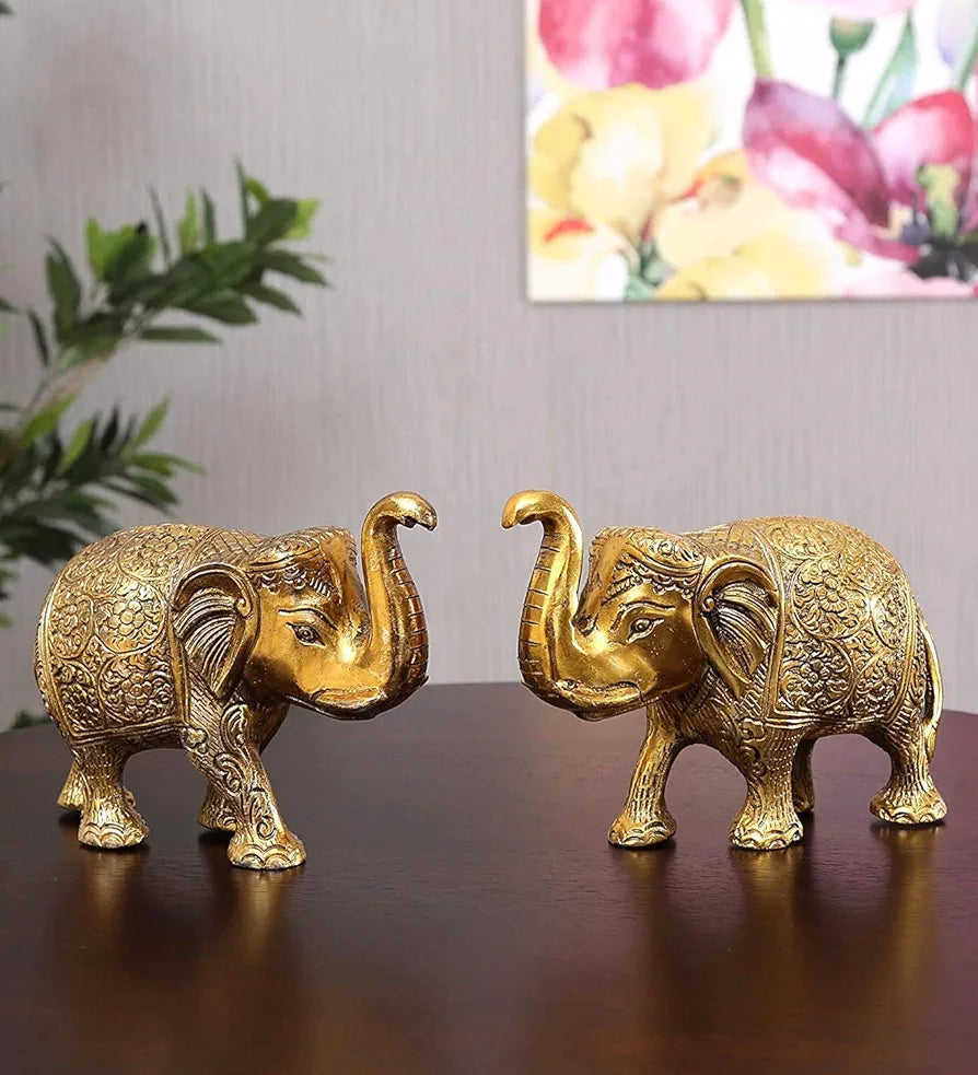 Chhariya Crafts Metal Elephant Pair of 2 for Gift Home and Office Table Decorative Showpiece
