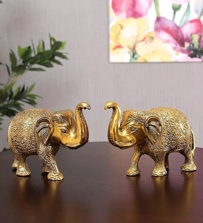Chhariya Crafts Metal Elephant Pair of 2 for Gift Home and Office Table Decorative Showpiece
