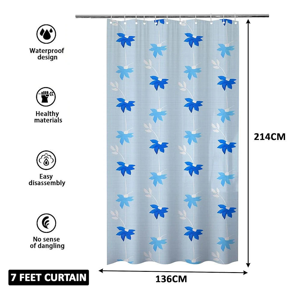 Kuber Industries Shower Curtain Bathroom Shower Curtain 8 Rings Curtain Painting Sky Blue