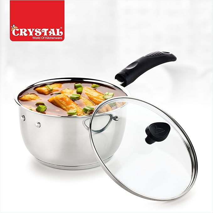 Crystal Stainless Steel Saucepan with Glass Lid Silver