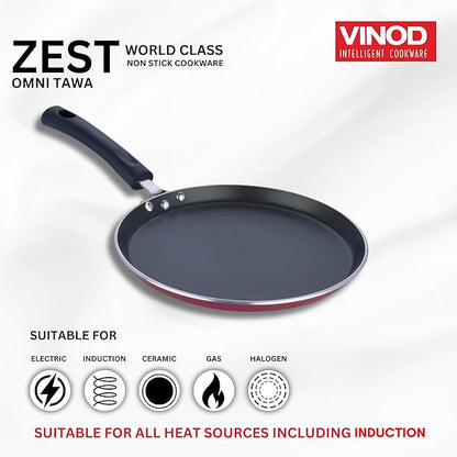 Vinod Zest Aluminium Non Stick Dosa Omni Tawa - 28cm | 4mm Extra Thick | 3 Layer Ceramic Coat | Bakelite Handle
