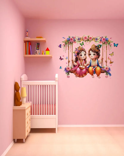 Rng Graphics Pvc Vinyl Krishna Wall Sticker Radha Krishna Wall Stickers Multicolor 55cm X 40cm DW-140L