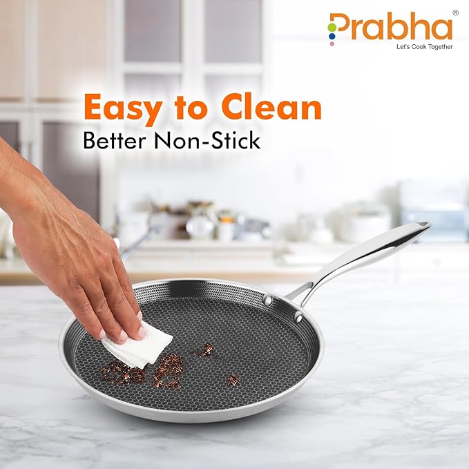 Prabha Tri-Ply Stainless Steel Non Stick Coating Hexa Cube Dosa Tawa 30 cm