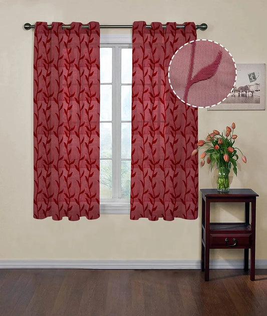Cloth Fusion Sheer Curtain Window 5 Feet Leaf-Maroon