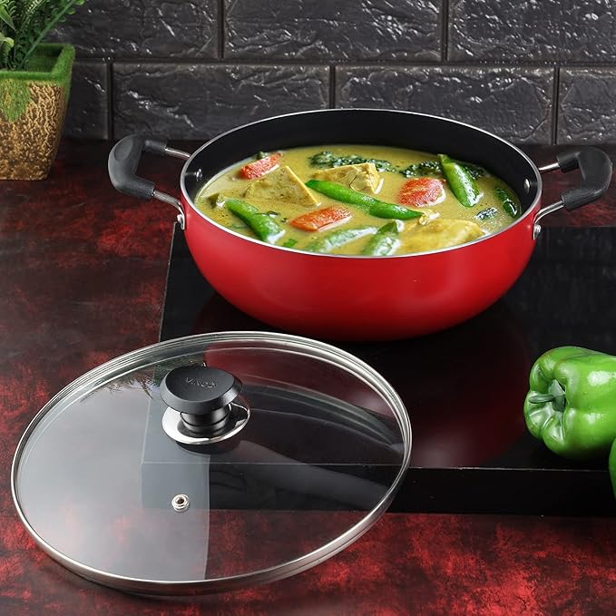 Vinod Zest Inducto Non Stick Deep Kadhai with Glass Lid - 4.1 Litre, 26cm | 3mm Thick | 3 Layer Coating
