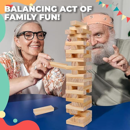Wembley Wooden Blocks Stacking & Balancing Tower Games for Kids Adults 54 Pcs