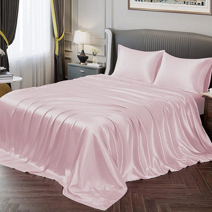 Cloth Fusion Satin Bedsheet for Queen Size Bed Set of 1  & 2 Pillow Covers Baby Pink
