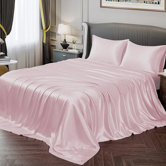 Cloth Fusion Satin Bedsheet for Queen Size Bed Set of 1  & 2 Pillow Covers Baby Pink