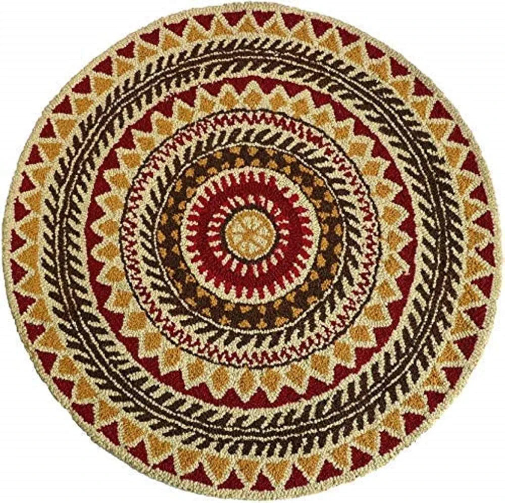 The Home Talk Tufted Round Wool Carpet Anti-Skid Backing Area Rugs for Living Room 3 Diameter Multi Rangoli