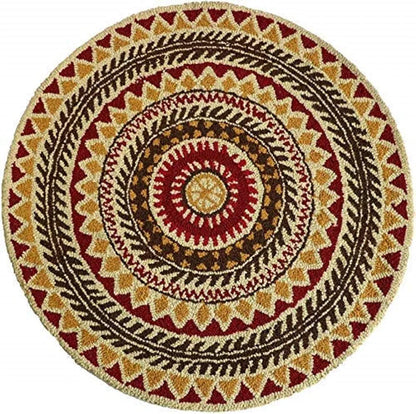 The Home Talk Tufted Round Wool Carpet Anti-Skid Backing Area Rugs for Living Room 3 Diameter Multi Rangoli