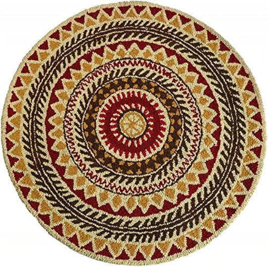 The Home Talk Tufted Round Wool Carpet Anti-Skid Backing Area Rugs for Living Room 3 Diameter Multi Rangoli