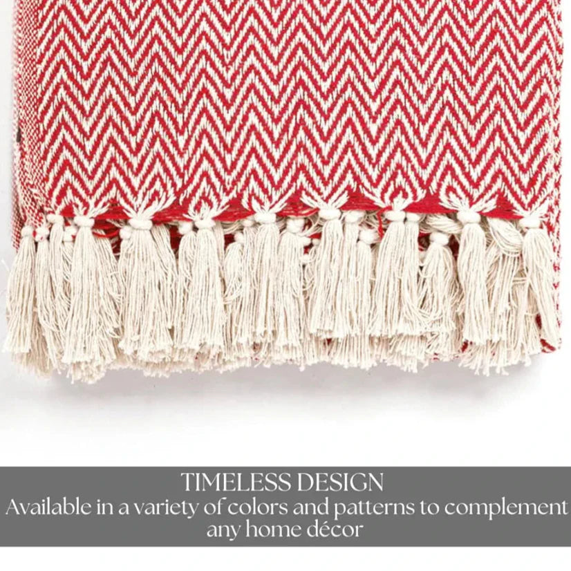 Homadorn All Season Cotton Weaved Throw Blanket Colour Red