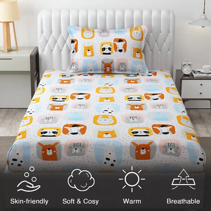Fresh From Loom Glace Cotton 300 tc Elastic Fitted Cartoon Printed Cream Panda Smallsingle