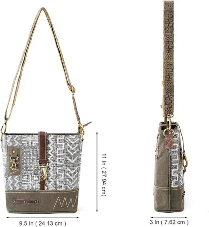 Goatter Cotton Dari And Leather Material Messenger Sling Bag For Women - Green