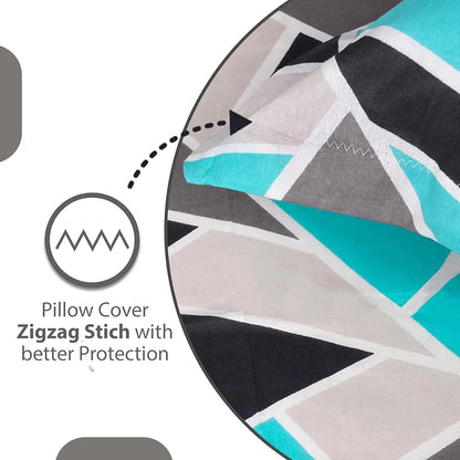 Divine Casa Double Size Bedsheet for Double Bed, 144 TC Pure Cotton Queen Size with 2 Pillow Covers Geometric Colour Aqua Grey
