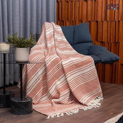 Urban Space Handmade Pure Cotton Sofa Throw Blanket Soft Decorative Colour Boho Red&White