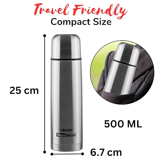 Vinod Bullet Vacuum Insulated Stainless Steel Flask Water Bottle -500 ml | Hot and Cold Thermosteel Bottle | Copper Coating