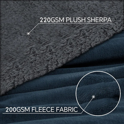 Cloth Fusion Fleece Sherpa Blanket for Winter Single Bed Soft Quilt Blanket Navy