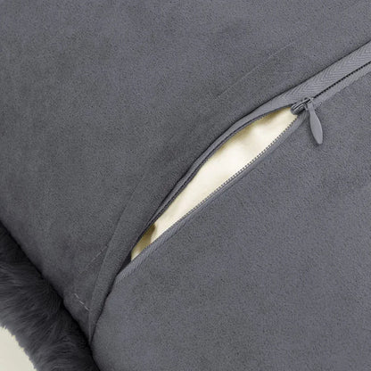 Luxe Home Cushion Cover One Side Rabbit Fur Plain Design Covers Set of 2 Colour Grey